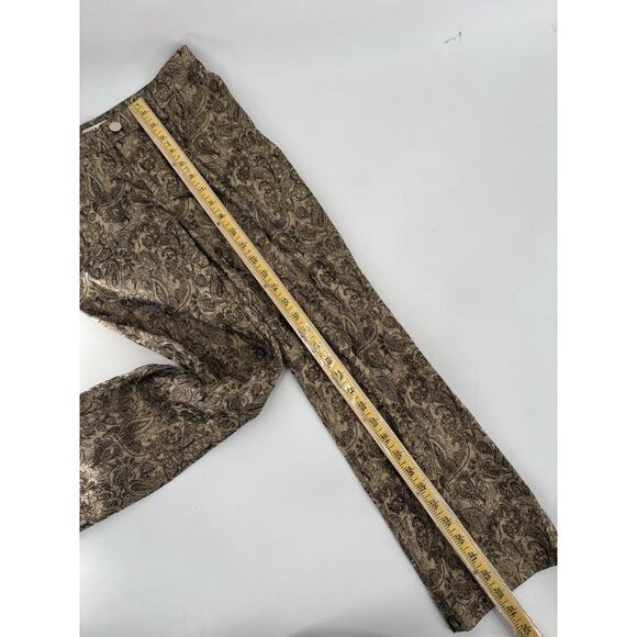 Alice + Olivia Drew Metallic Pants Womens 4 Gold Floral Paisley Straight Leg Mid - Picture 14 of 16